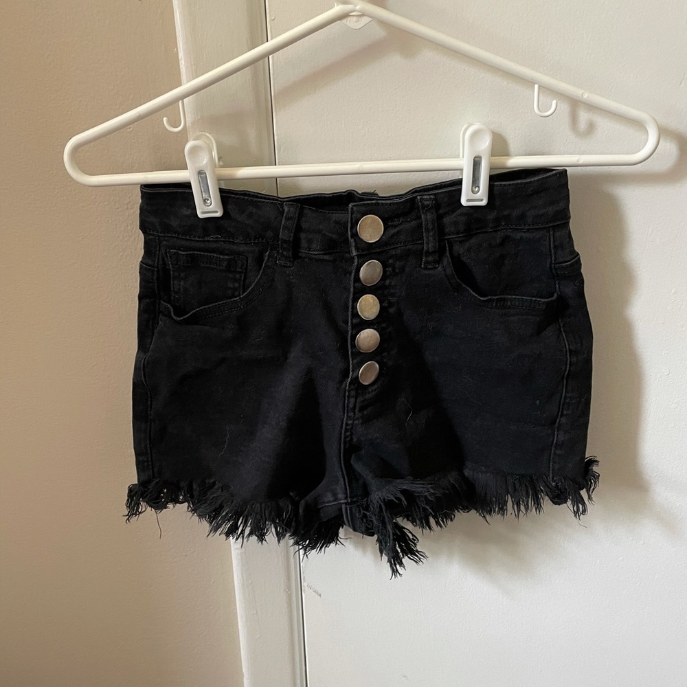 High wasted black fringe booty shorts